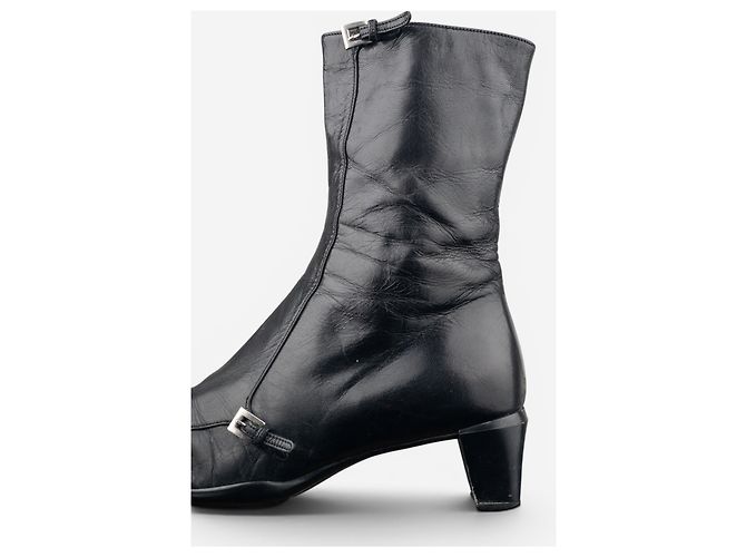 Botines de tacón kitten de punta cuadrada con hebilla deportiva Prada de los 2000 - vista 9