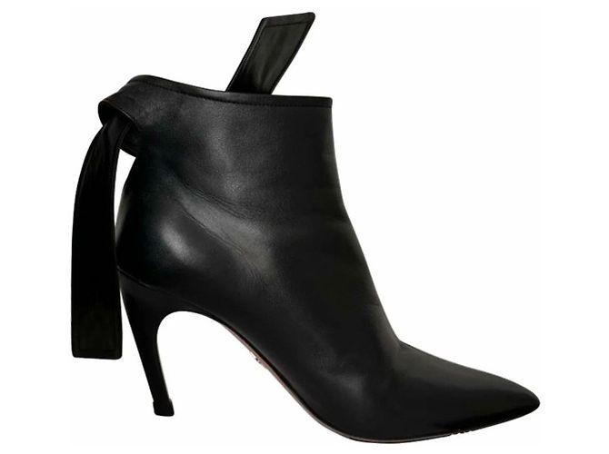 Christian Dior Black Leather Ties Heels Booties sz.39 Pre-Owned - view 2
