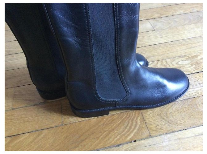 Botas altas Chanel en cuero negro - vista 12