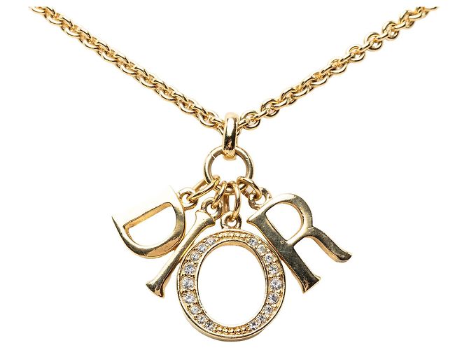 Autre Marque Dior Gold Plated Halskette mit Strass-Logo-Anhänger Golden - Ansicht 2