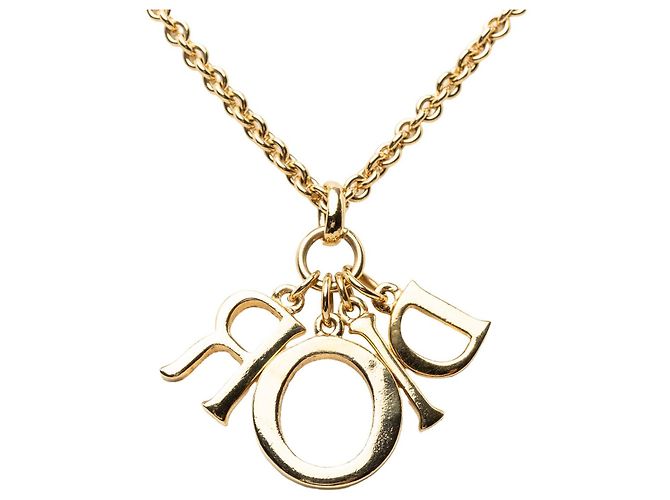 Autre Marque Dior Gold Plated Halskette mit Strass-Logo-Anhänger Golden - Ansicht 3