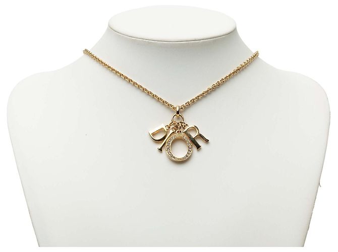 Autre Marque Dior Gold Plated Halskette mit Strass-Logo-Anhänger Golden - Ansicht 6
