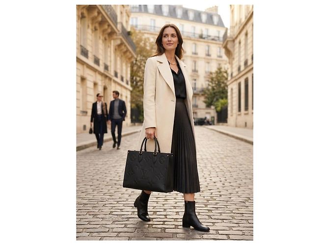 Louis Vuitton OnTheGo MM Borsa Tote Pelle Nera Nero - vista 3
