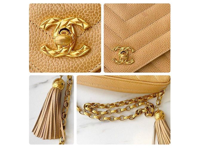 Chanel Bolsa Camera Bijoux Chevron Caviar Bege - vista 8
