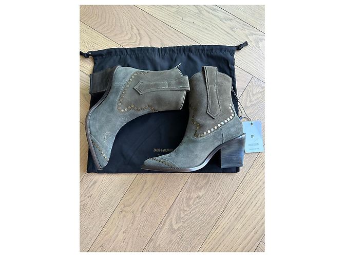 Zadig & Voltaire Stivaletti in camoscio con borchie Cachi - vista 2