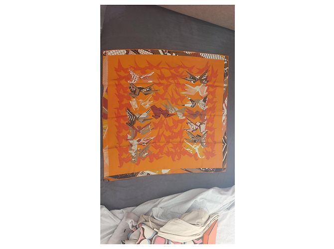 Hermès Cocotte de soie Seidentuch - Orange Origami Braun Weiß Metallisch - Ansicht 6