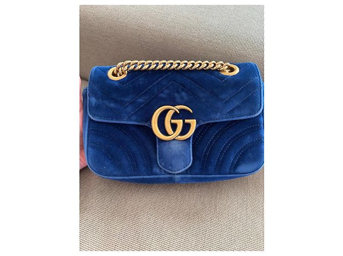 Gucci Petit sac à bandoulière Marmont en velours bleu royal - vue 2