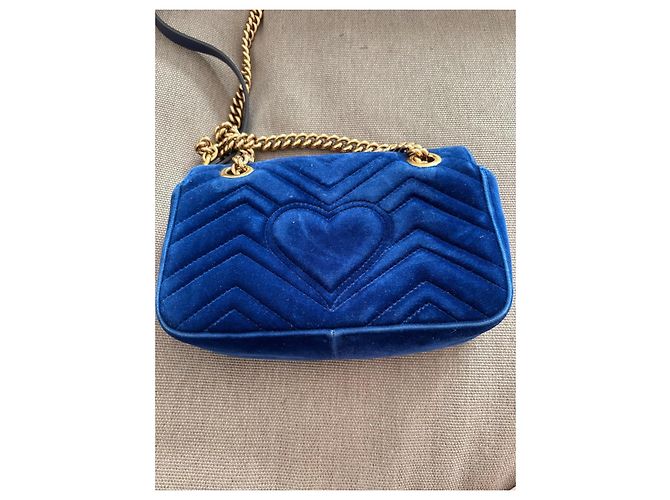 Gucci Petit sac à bandoulière Marmont en velours bleu royal - vue 3