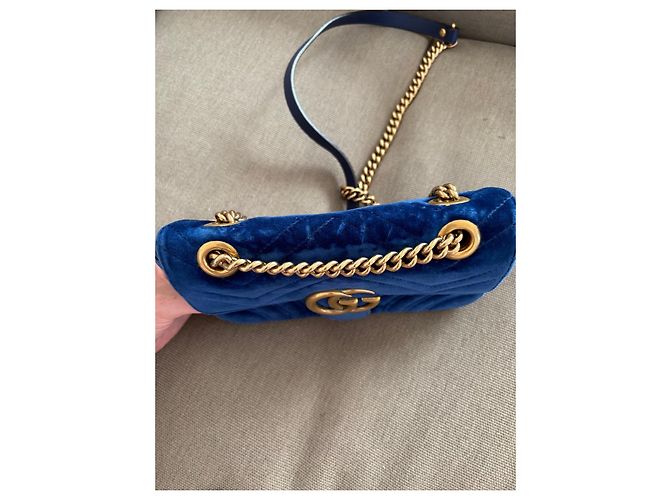 Gucci Petit sac à bandoulière Marmont en velours bleu royal - vue 6