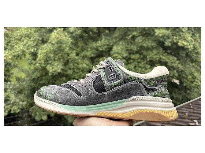 Sneakers Gucci in pelle e camoscio Bianco Verde Grigio - vista 11