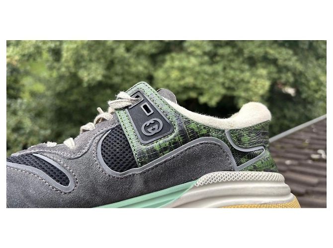 Sneakers Gucci in pelle e camoscio Bianco Verde Grigio - vista 12