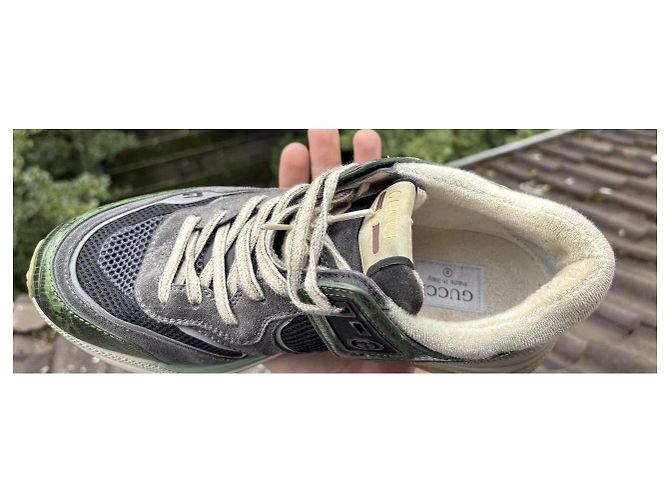Sneakers Gucci in pelle e camoscio Bianco Verde Grigio - vista 13