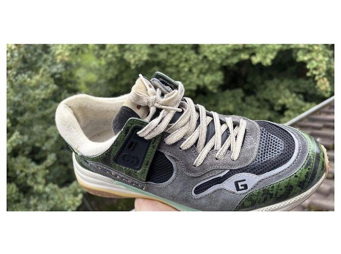 Sneakers Gucci in pelle e camoscio Bianco Verde Grigio - vista 7
