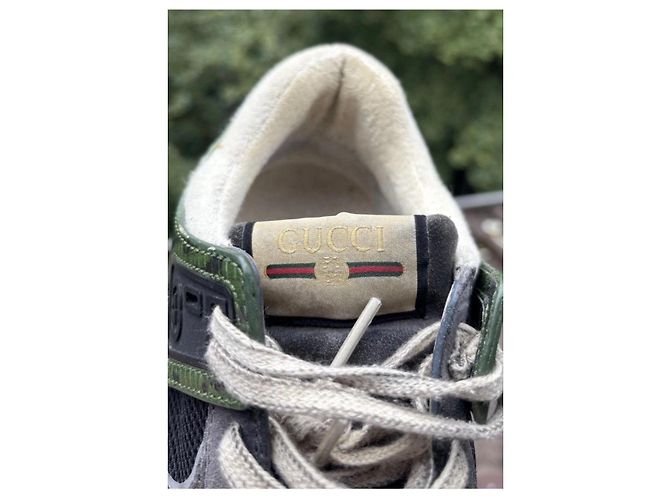 Sneakers Gucci in pelle e camoscio Bianco Verde Grigio - vista 8