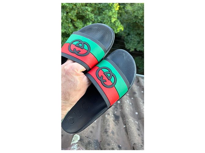 Sandali Slide Gucci Nero Rosso Verde - vista 10