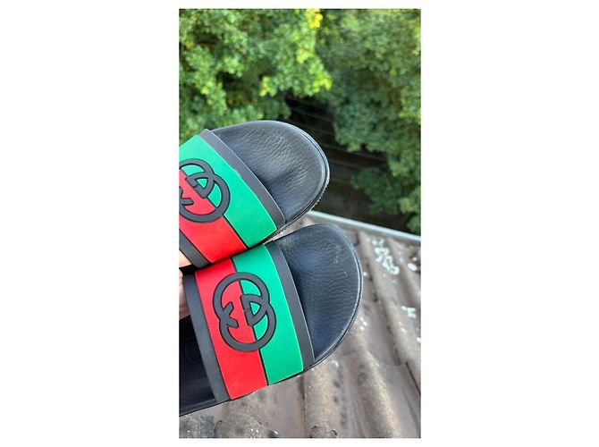 Sandali Slide Gucci Nero Rosso Verde - vista 11