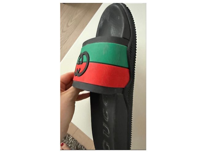 Sandali Slide Gucci Nero Rosso Verde - vista 2