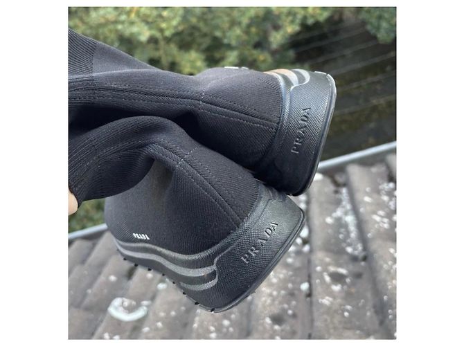 Sneaker a calzino Prada in tessuto nere Nero - vista 5