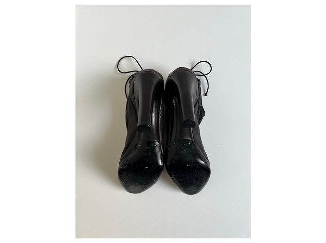 Botines de cuero plisado Gucci Marrón oscuro - vista 3