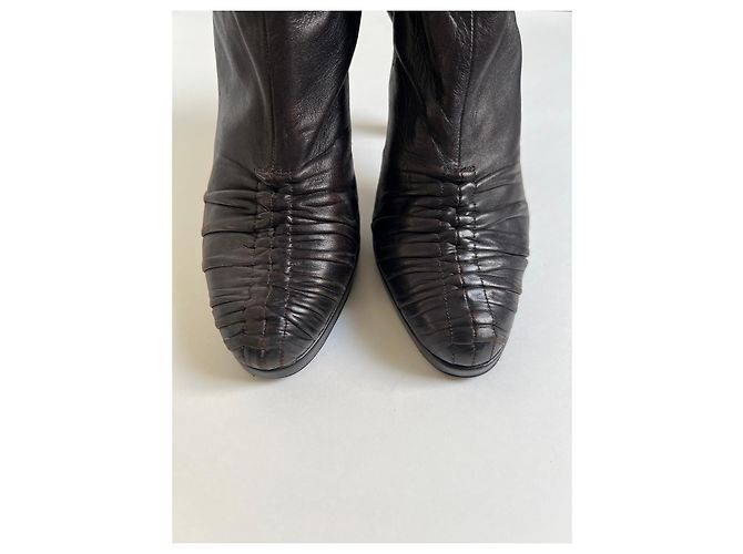 Botines de cuero plisado Gucci Marrón oscuro - vista 4