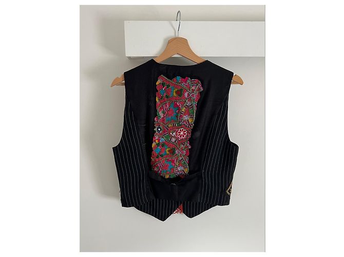 John Galliano Gilet a righe nere ornato da ricami e pizzo rosso Nero Multicolore D'oro - vista 2