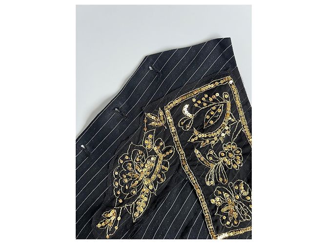 John Galliano Gilet a righe nere ornato da ricami e pizzo rosso Nero Multicolore D'oro - vista 3