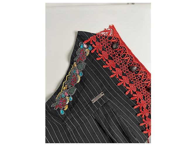 John Galliano Gilet a righe nere ornato da ricami e pizzo rosso Nero Multicolore D'oro - vista 4