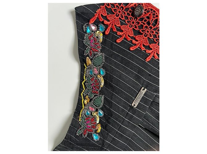 John Galliano Gilet a righe nere ornato da ricami e pizzo rosso Nero Multicolore D'oro - vista 5