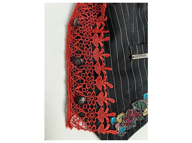 John Galliano Gilet a righe nere ornato da ricami e pizzo rosso Nero Multicolore D'oro - vista 7