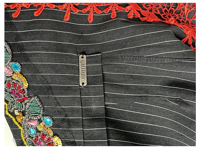 John Galliano Gilet a righe nere ornato da ricami e pizzo rosso Nero Multicolore D'oro - vista 8