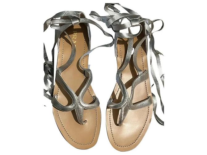 Sandali Gladiator Prada in pelle nappa argento - vista 2