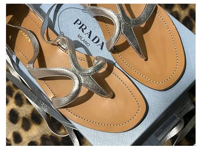 Sandali Gladiator Prada in pelle nappa argento - vista 7
