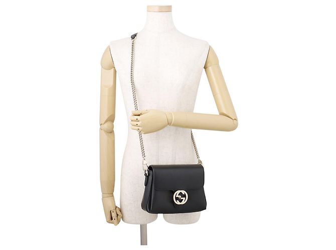 Borsa a tracolla Gucci con catena in pelle nera Nero - vista 4