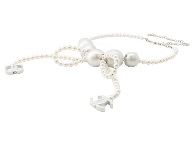 Collana di perle finte Chanel Argento Bianco - vista 2