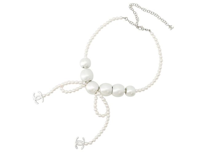 Collana di perle finte Chanel Argento Bianco - vista 3