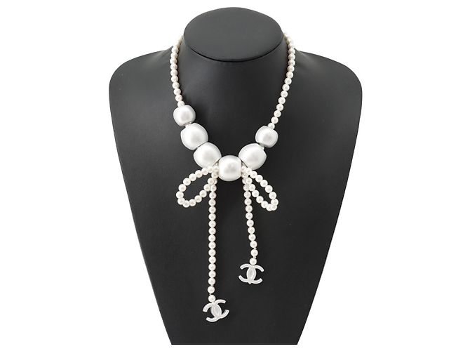 Collana di perle finte Chanel Argento Bianco - vista 4