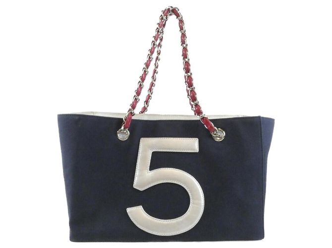 Chanel 18643 Handtasche Lammleder und Canvas Marine Rot Weiß Marineblau - Ansicht 2
