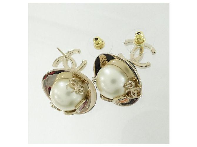 Boucles d'oreilles puces Chanel ABG215 Noir Rose Blanc Doré - vue 3