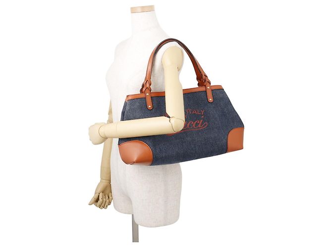 Borsa Tote Gucci in marrone e blu navy - vista 4