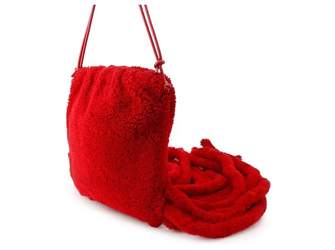 Borsa a tracolla Bottega Veneta in tessuto e pelle rossa Rosso - vista 3