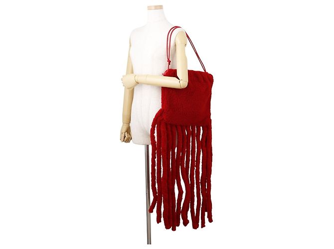 Borsa a tracolla Bottega Veneta in tessuto e pelle rossa Rosso - vista 5