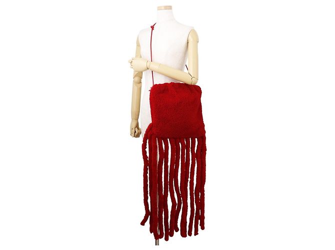 Borsa a tracolla Bottega Veneta in tessuto e pelle rossa Rosso - vista 6