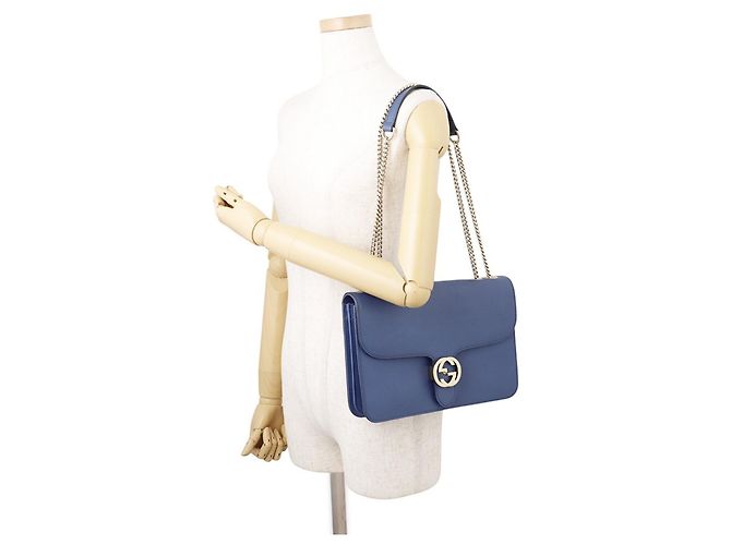 Borsa a tracolla con catena Gucci in nero e blu - vista 4