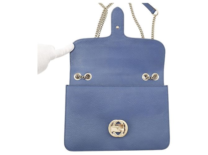 Borsa a tracolla con catena Gucci in nero e blu - vista 6