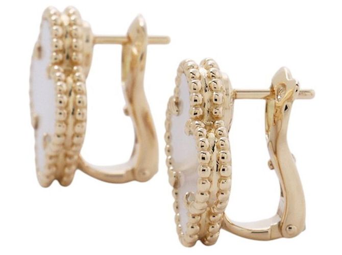 Brincos de pressão Van Cleef & Arpels Alhambra Branco Dourado - vista 2