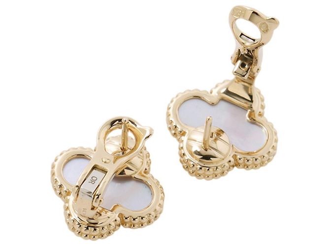 Brincos de pressão Van Cleef & Arpels Alhambra Branco Dourado - vista 3