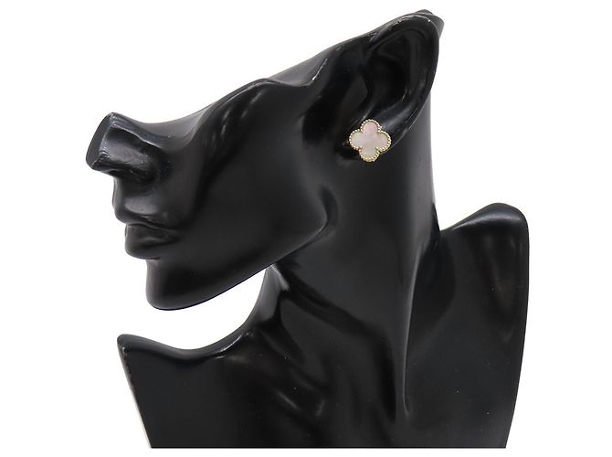 Brincos de pressão Van Cleef & Arpels Alhambra Branco Dourado - vista 4