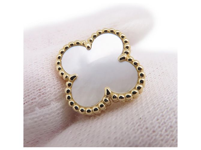 Brincos de pressão Van Cleef & Arpels Alhambra Branco Dourado - vista 6