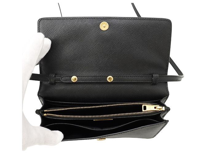 Portafoglio a spalla in pelle Saffiano Prada Nero - vista 6