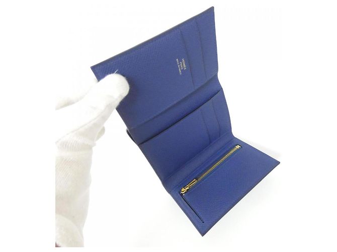 Hermès Portafoglio Hermes Bearn Combination Verso Blu - vista 4